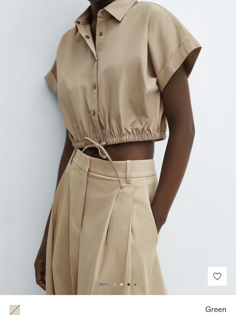 Mango Beige Cropped shirt with adjustable hem.